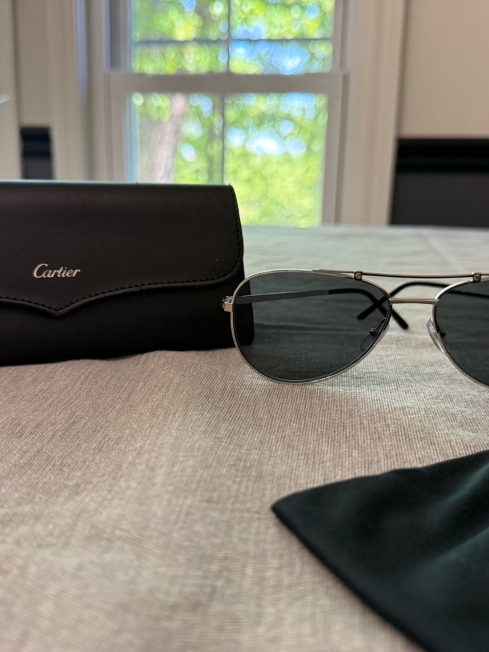 Cartier Aviator Sunglasses in Black and Silver Tones
